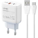 Ldnio A2421C USB, USB-C 22.5W, Alb + Cablu USB - USB-C