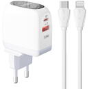 Wall charger  LDNIO A2522C USB, USB-C 30W + USB-C - Lightning cable