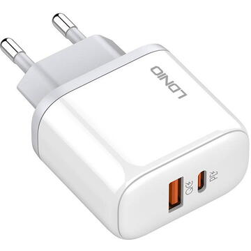 Incarcator de retea Wall charger LDNIO A2526C USB, USB-C 45W Wall + MicroUSB cable