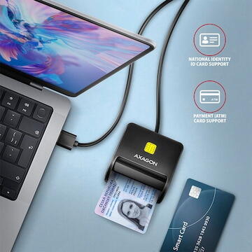 Card reader AXAGON CRE-SM3N, USB-A, Cititor de carduri Smart Card FlatReader