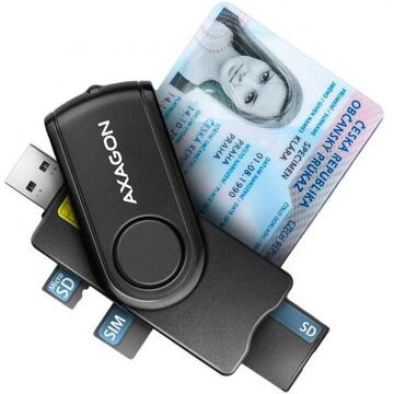 Card reader AXAGON CRE-SMP2A Cititor carduri, USB Smart Card & SD/microSD/SIM Card PocketReader