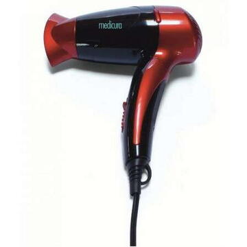 Set voiaj uscator de par Ardes , 1200 W + Placa de indreptat parul, fete ceramice + perie par si borseta -Set cadou, Rosu /Negru