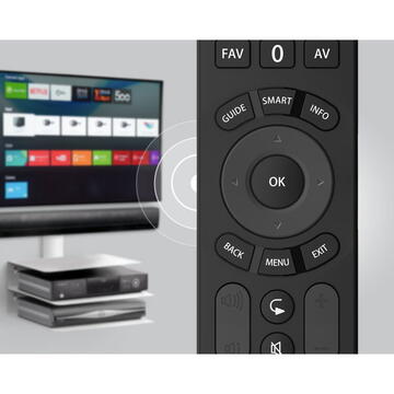 Telecomanda OneforAll One for All Evolve 4 universal remote cont. URC 7145, Funcționează cu până la 4 dispozitive, inclusiv stereo,Negru