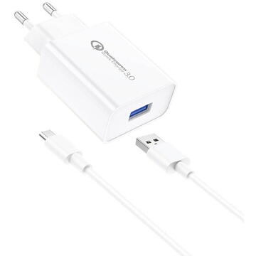 Incarcator de retea Foneng EU13 Wall Charger + USB to Micro USB Cablu, 3A Alb