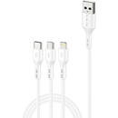 Foneng Foneng X36 3in1 USB to USB-C / Lightning / Micro USB Cable, 2.4A, 2m (White)