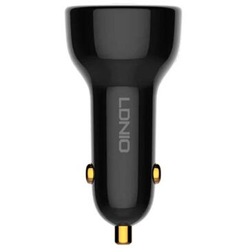LDNIO C101 Car Charger, USB + USB-C, 100W + USB to Micro USB Cable (Black)