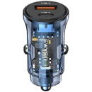 Usams Incarcator Auto Type-C PD30W, USB 18W - USAMS C32 Transparent A+C (US-CC164) - Blue