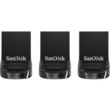 Memorie USB SanDisk Ultra Fit,USB 3.0, 3 bucx32 GB, Negru