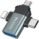 Yesido Adaptor OTG USB 3.0 la Lightning, Micro-USB, Type-C 480Mbps - Yesido (GS15) - Black