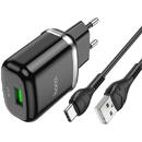 Hoco N3, Quick Charge, 18W, 1 X USB, Cablu Type-C, Negru