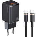 Usams Incarcator Priza 1xUSB-C GaN 33W, 1xUSB-A QC3.0 + Cablu Lightning 1.2m - USAMS (USKTZ01) - Black