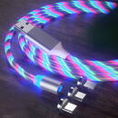 Techsuit Cablu de Incarcare Magnetic USB la Type-C, Micro-USB, Lightning 1m - Techsuit LED Flowing - White