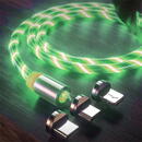 Techsuit Cablu de Incarcare Magnetic USB la Type-C, Micro-USB, Lightning 1m - Techsuit LED Flowing - Green
