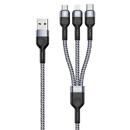 Duzzona Cablu de Date 3 in 1, USB la Type-C, Lightning, Micro-USB, 1.3m - Duzzona (A3) - Grey