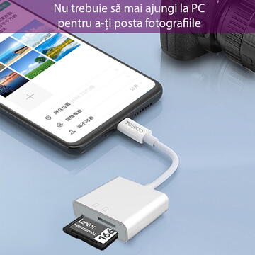 Card reader Cititor de Carduri SD, Micro SD + Adaptor Lightning - Yesido (GS11) - White