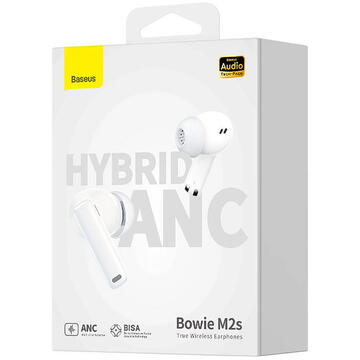 Baseus Bowie M2s, Bluetooth 5.3, 400 mAh, Cablu USB-C inclus, Alb