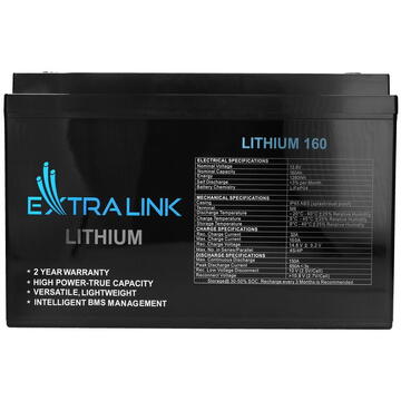 Extralink LiFePO4 160AH | Accumulator | 12.8V, BMS