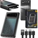 EPB-091, 10000mAh, Panou solar, 4 cabluri integrate, USB Type-C, MicroUSB, 2 x USB, Universal, Portabil,, Afisaj LED, Negru