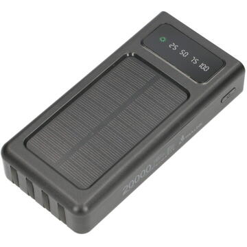 Baterie externa EXTRALINK EPB-092, 20000mAh, Panou solar, 4 cabluri integrate, USB Type-C, MicroUSB, 2 x USB, Universal, Portabil, Afisaj LED, Lanterna LED, Negru