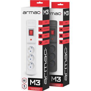 Prelungitor Armac Multi M3 | Power strip | anti-surge system, 3 sockets, 3m cable, black