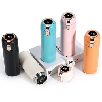 Techsuit - Thermos - with Digital Display for Temperature Indication and Holder, Stainless Steel, 400ml - Orange