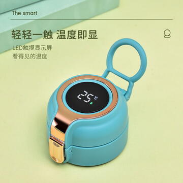 Techsuit - Thermos - with Digital Display for Temperature Indication and Holder, Stainless Steel, 400ml - Orange
