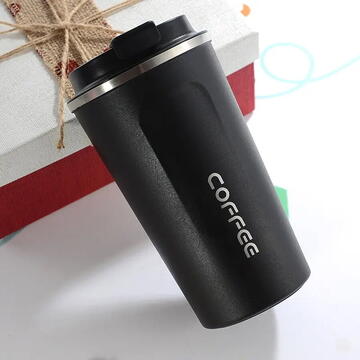 Techsuit - Thermos Mug - with Lid for Coffe, Portable, Stainless Steel, 380ml - Black