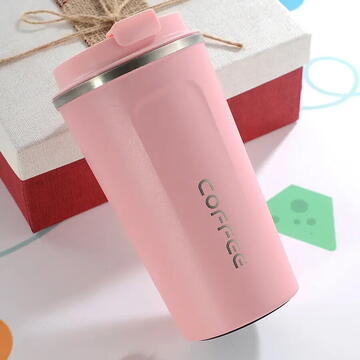 Techsuit - Thermos Mug - with Lid for Coffe, Portable, Stainless Steel, 380ml - Pink