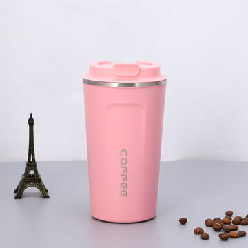 Techsuit - Thermos Mug - with Lid for Coffe, Portable, Stainless Steel, 380ml - Pink