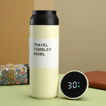 Techsuit - Thermos - with Digital Display for Temperature Indication, Stainless Steel, 480ml - Cyan