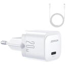 JOYROOM Mini JR-TCF02, USB-C, Quick Charge, 20W, Cablu Lightning 1m inclus, Alb