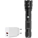 Pachet lanterna PNI Adventure F10 din aluminiu cu LED 6W, 500lm pana la 200m focus, cu acumulator si alimentator PNI CHG300 cu port USB C, QC3.0, PD3.0, PPS si port USB-A, 30W