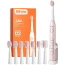 Bitvae Sonic toothbrush with tips set and holder D2, Roz,8 capete, 2 programe pentru dinti sensibili, IPX7,Până la 30 de zile de utilizare