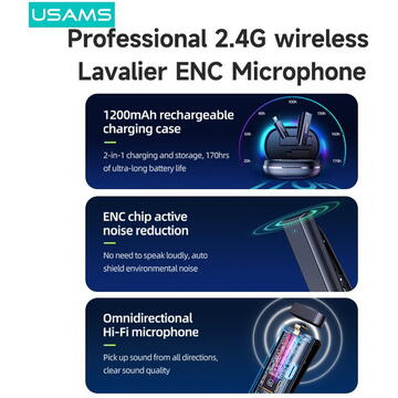 Microfon Lavaliera Wireless cu Noise Reduction - USAMS ENC (US-ZB247) - Black