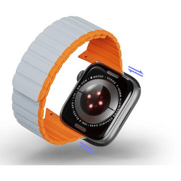 Magnetic Apple Watch Ultra, SE, 8, 7, 6, 5, 4, 3, 2, 1 (49, 45, 44, 42 mm) Dux Ducis Strap (LD Version) - Gray Orange