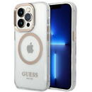 Husa telefon Guess pentru iPhone 14 Pro, Transparent MagSafe, Plastic, Auriu