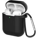 Hurtel Case for AirPods 2 / AirPods 1 silicone soft cover for headphones + keychain carabiner pendant black (case D)
