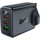 Acefast Acefast charger GaN 65W 3 ports (1xUSB, 2xUSB C PD) UK plug black (A44)
