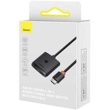 Baseus AirJoy 2in1 4K 60Hz bi-directional HDMI adapter with built-in 1m cable - black