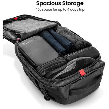 Rucsac de calatorit pentru laptop Tomtoc Universal 17″, 40L, Negru