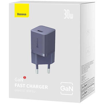 Incarcator de retea Baseus Priza tip C, 30W, GaN5, suport pentru incarcare rapida pd, Negru
