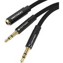Vention Cable mini jack 3.5 mm (female) to 2x mini jack 3.5 mm (male) Vention BBLBAB 0.6m (black)