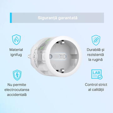 Prize inteligente TP-LINK Mini Tapo P115, Wi-Fi, monitorizare consum energie, voice control, 16A, compatible with Android / iOS, Amazon Alexa si Google Assistant, 220-240V, design compact, Alb