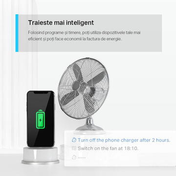 Prize inteligente TP-LINK Mini Tapo P115, Wi-Fi, monitorizare consum energie, voice control, 16A, compatible with Android / iOS, Amazon Alexa si Google Assistant, 220-240V, design compact, Alb