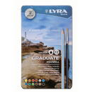 Creioane colorate LYRA Graduate Aquarell, 12 culori+pensula/cutie metalica