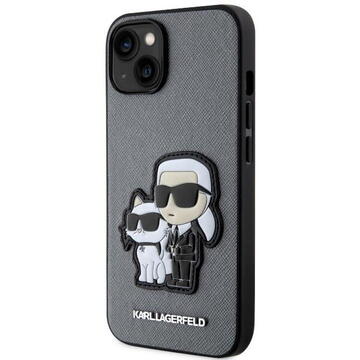 Husa Karl Lagerfeld case for iPhone 14 from the Saffiano Karl &amp; Choupette series - silver