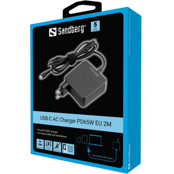 Incarcator de retea Sandberg 135-79 USB-C AC Charger PD65W EU 2M