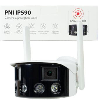 Camera de supraveghere Camera supraveghere video PNI IP590, wireless, cu IP, Dual lens, 2 x 2MP, 180 grade, slot card micro SD