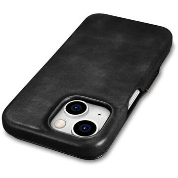 Husa iPhone 15 iCarer Oil Wax Premium Leather MagSafe Compatible Leather Case - Black