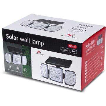 Maclean IP65 Solar LED Lamp with Motion and Dusk-to-Dawn Sensor IP65 4W 320lm 4000K Li-ion 1200 mAh 3 Operating Modes Floodlight Security Garden Entryway HQ